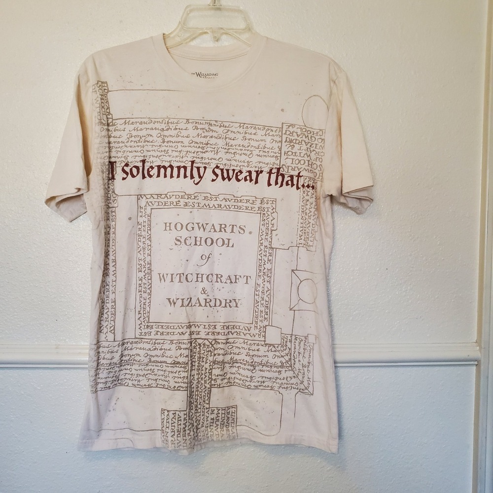 Universal Studios Harry Potter Marauders Map T-Shirt Mens Medium Cream Graphic